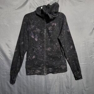 Lululemon Scuba Hoodie Womens 10 Black Floral Fleece Full Zip Sweatshirt Jacket